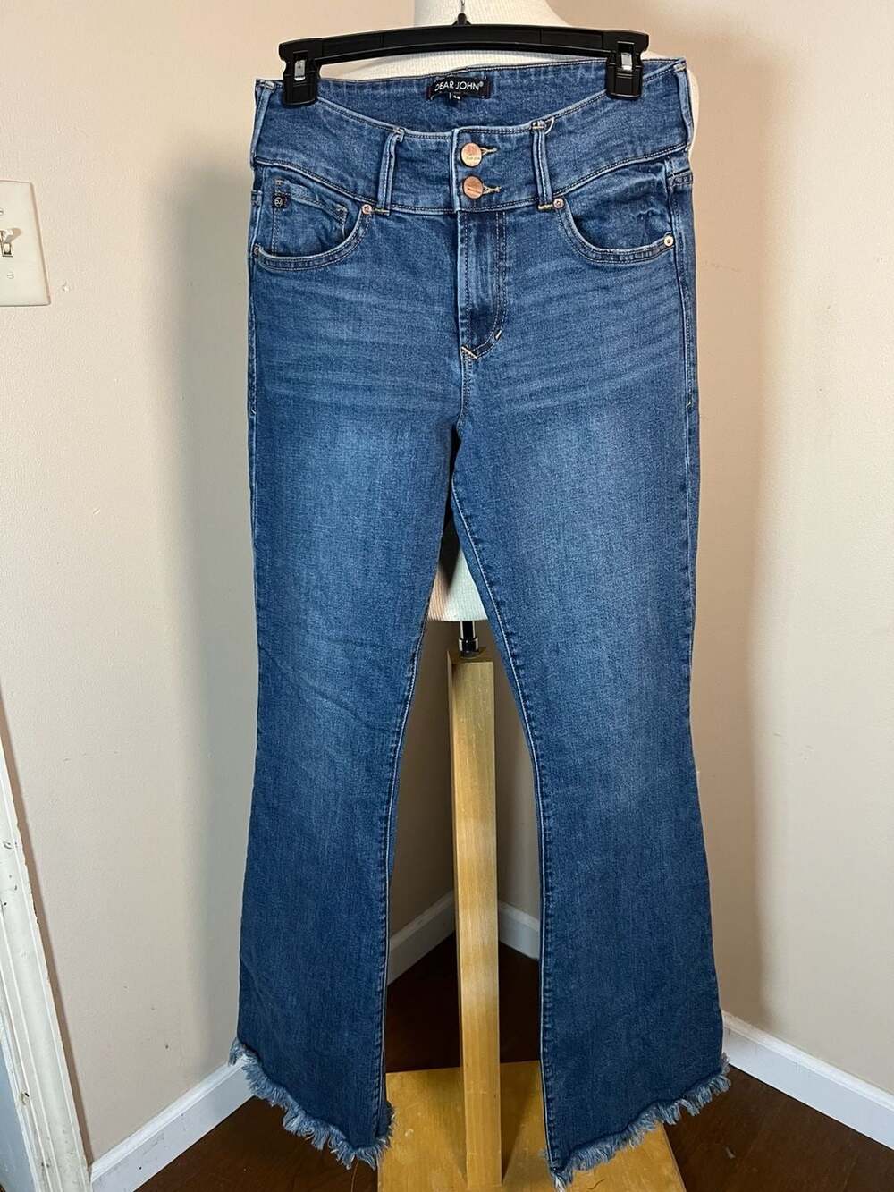 Dear John High Rise Flare Jeans with Frayed Hem Size 28